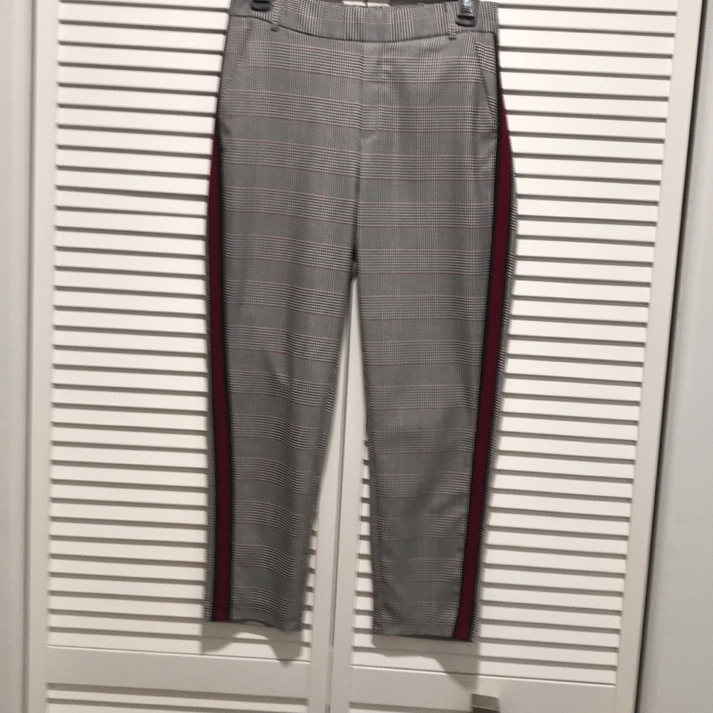 🆕 ZARA Glen Plaid / Houndstooth Red Tuxedo Stripe Ankle Pants